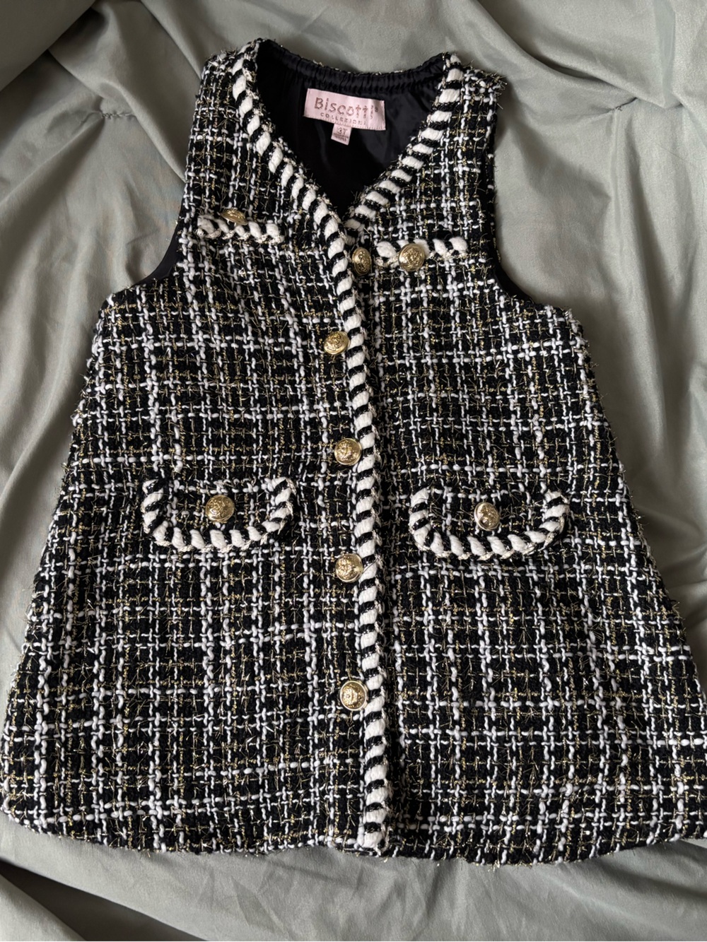 Biscotti Black and White Tweed Dress with Gold Accents